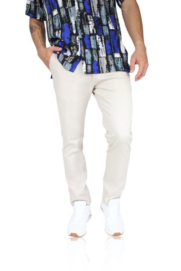 Pantalón Color Arena Stretch Slim Fit De Algodón Para Caballero